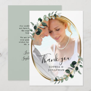 Eucalyptus Gold Elegant Script Mariage photo Merci