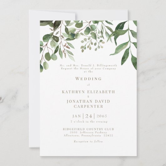Eucalyptus Gold Faire-part de mariage texte (Devant)