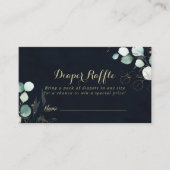 Eucalyptus Gold Floral Blue Diaper Raffle Ticket Informatiekaartje (Voorkant)