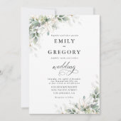 Eucalyptus Gold Floral Faire-part de mariage de ve (Devant)