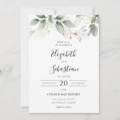 Eucalyptus Gold Floral Faire-part de mariage de ve (Devant)