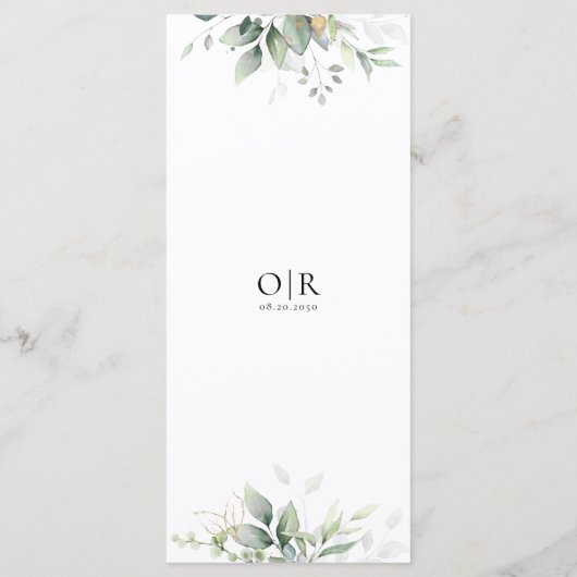 Eucalyptus Gold Floral Greenery Menu Mariage (Dos)