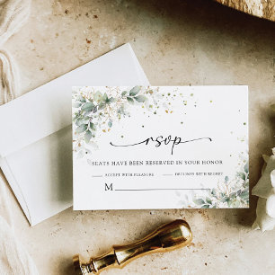 Eucalyptus Gold Floral Greenery Wedding Carte RSVP