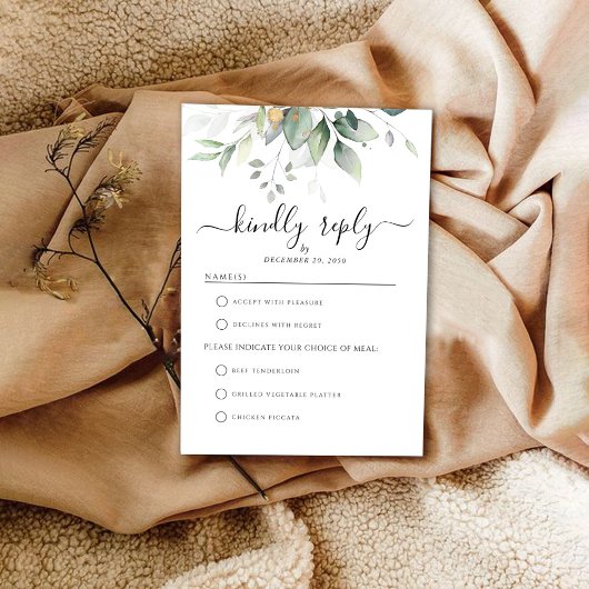 Eucalyptus Gold Floral Greenery Wedding Carte RSVP