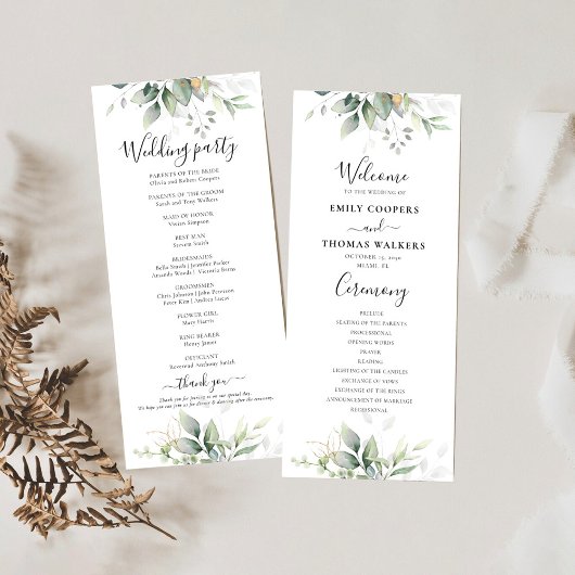 Eucalyptus Gold Floral Programme de mariage vert
