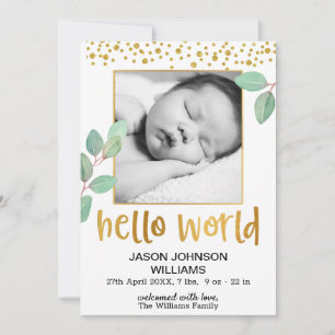 Eucalyptus Gold Foil Lijst Hallo World Baby Aankondiging