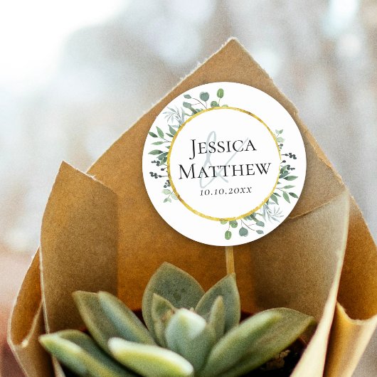 Eucalyptus Gold Foil Rustic Wedding Stickers