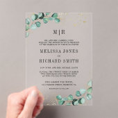 Eucalyptus Gold Formal Monogram Wedding Acryl Uitnodigingen (Insitu (Draagbaar))