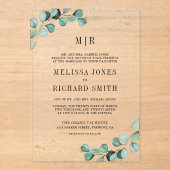 Eucalyptus Gold Formal Monogram Wedding Acryl Uitnodigingen (Voorkant)