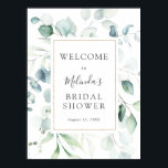 Eucalyptus Gold Frame Fête des mariées Affiche de<br><div class="desc">Bienvenue dans votre baby shower avec cette belle affiche,  avec l'aquarelle eucalyptus et le cadre doré. Ajoutez le nom du client d'honneur,  la date de la douche et le texte de bienvenue personnalisé en utilisant les champs fournis.</div>
