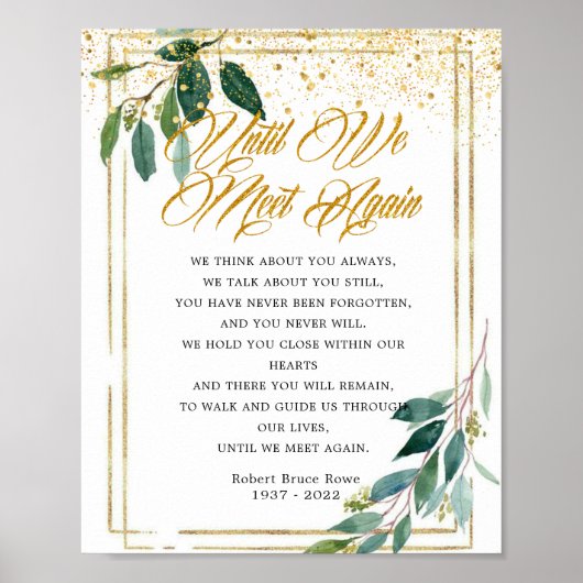 Eucalyptus Gold Funeral Poem Sign Poster (Voorkant)