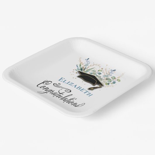 Eucalyptus Gold Gefeliciteerd Graduation Party Papieren Bordje (Gebogen)