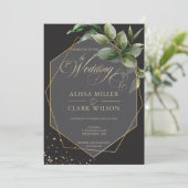 Eucalyptus Gold Geometric Black Charcoal Weddensch Kaart (Staand voorkant)
