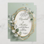 Eucalyptus Gold Geometric Frame Wedding Invite Kaart (Voorkant / Achterkant)