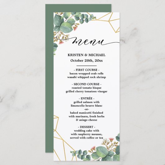 Eucalyptus Gold Geometric Shape WeddenMenu Menu