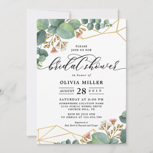 Eucalyptus Gold Geometric Shape Weddenschap Kaart (Voorkant)