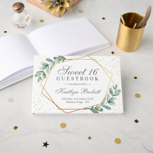 Eucalyptus Gold Geometric Sweet Sixteen Gastenboek