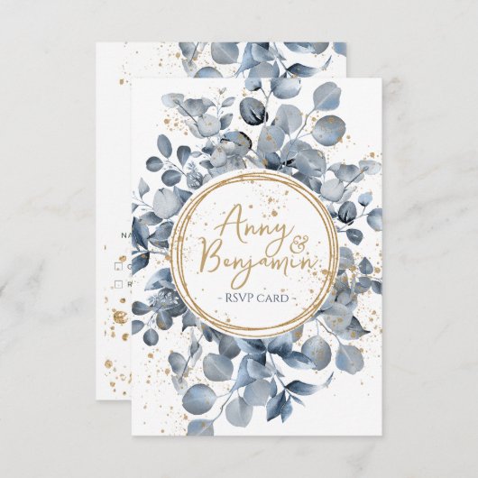Eucalyptus Gold Glitter Code 01 - RSVP 3 Informatiekaartje (Voorkant / Achterkant)