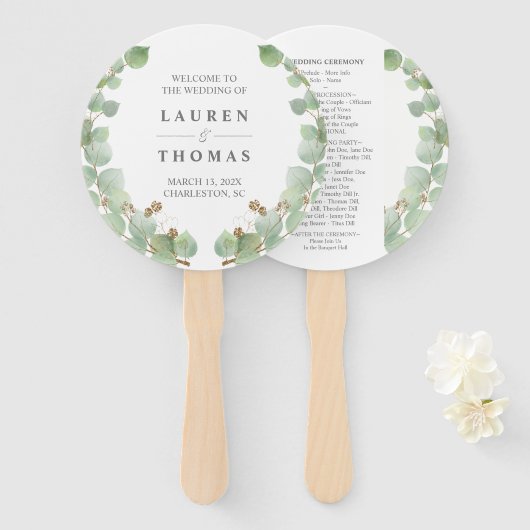Eucalyptus Gold Glitter Fan Program Handwaaier (Voorkant en achterkant)