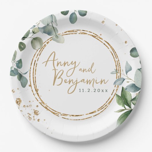 Eucalyptus Gold Glitter - Green Wedding bord 2 (Voorkant)