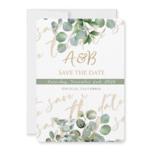 Eucalyptus Gold Glitter groen - Save the date 2