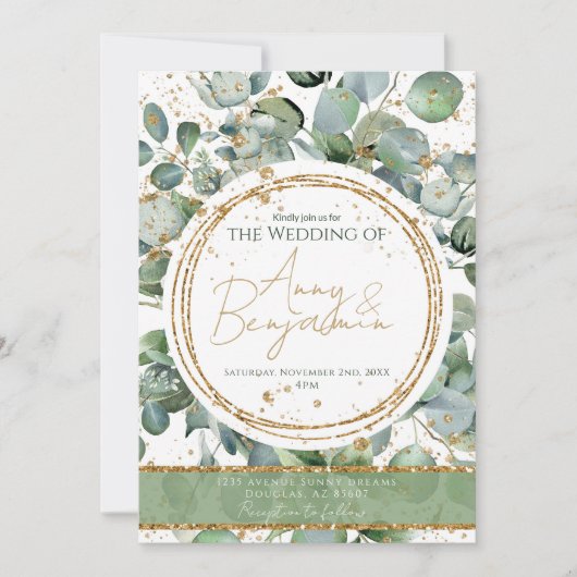 Eucalyptus Gold Glitter - Groen - Uitnodiging 03 (Voorkant)