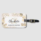 Eucalyptus gold glitter monogram naam bagagelabel (Voorkant (horizontaal))