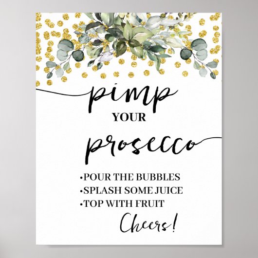 Eucalyptus Gold Glitter Pimp uw Prosecco Poster (Voorkant)