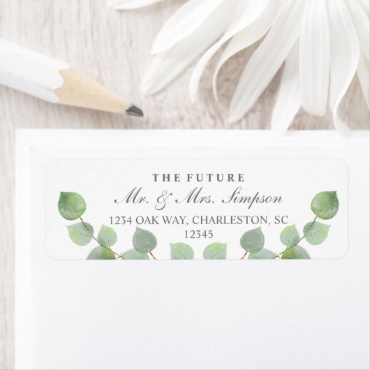 Eucalyptus Gold Glitter Return Address Labels (Insitu)