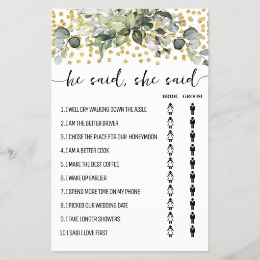 Eucalyptus Gold Hij zei dat ze douche spel Kaart z (Voorkant)