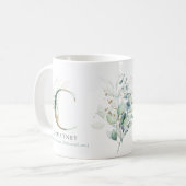 Eucalyptus Gold Monogram Initiaal C Greenery Chic Koffiemok (Voorkant links)