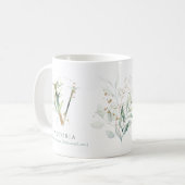 Eucalyptus Gold Monogram Initiaal/Greenery Chic Koffiemok (Voorkant links)