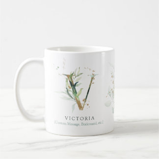 Eucalyptus Gold Monogram Initiaal/Greenery Chic Koffiemok