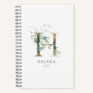 Eucalyptus Gold Monogram Initiaal H Floral Greener Notitieboek