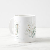 Eucalyptus Gold Monogram Initiaal J Greenery Chic Koffiemok (Voorkant links)
