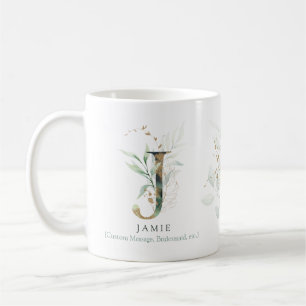 Eucalyptus Gold Monogram Initiaal J Greenery Chic Koffiemok