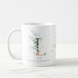 Eucalyptus Gold Monogram Initiaal L Greenery Chic Koffiemok