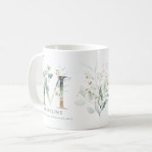 Eucalyptus Gold Monogram Initiaal M Greenery Chic Koffiemok (Voorkant links)