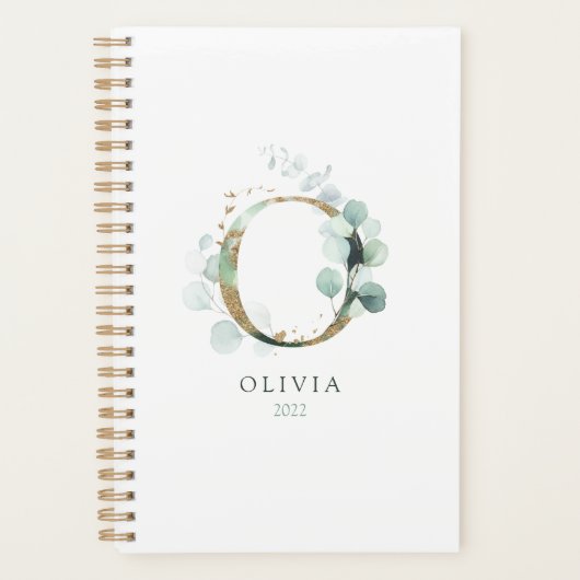 Eucalyptus Gold Monogramme Initiale O Floral Vert (Devant)