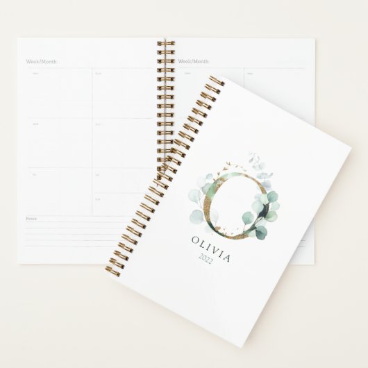 Eucalyptus Gold Monogramme Initiale O Floral Vert (Devant avec enveloppe)
