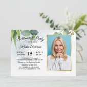 Eucalyptus Gold Photo Retraite Party Invitation (Debout devant)