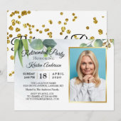 Eucalyptus Gold Photo Retraite Party Invitation (Devant / Derrière)