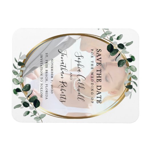 Eucalyptus Gold Photo Weddenschap Save the Date Magneet (Horizontaal)
