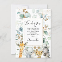Eucalyptus Gold Safari Animals Baby shower Kaart