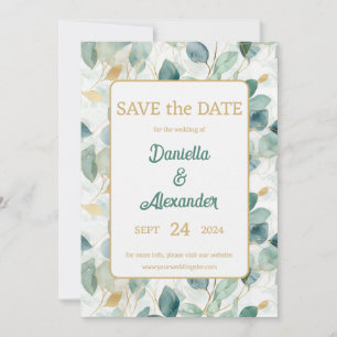 Eucalyptus Gold Waterverf Sage Green Floral Save The Date