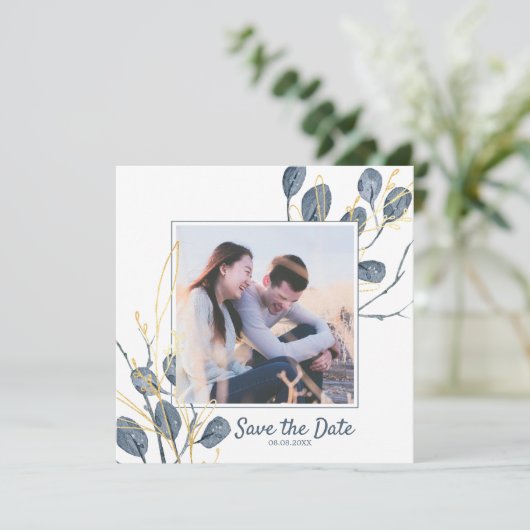 Eucalyptus & Gold Waterverf Tuin Opslaan Datum Kaart (Staand voorkant)