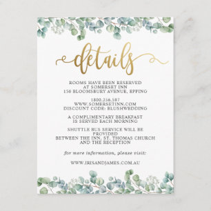Eucalyptus Gold Wedding Gast Details Informatie Informatiekaartje