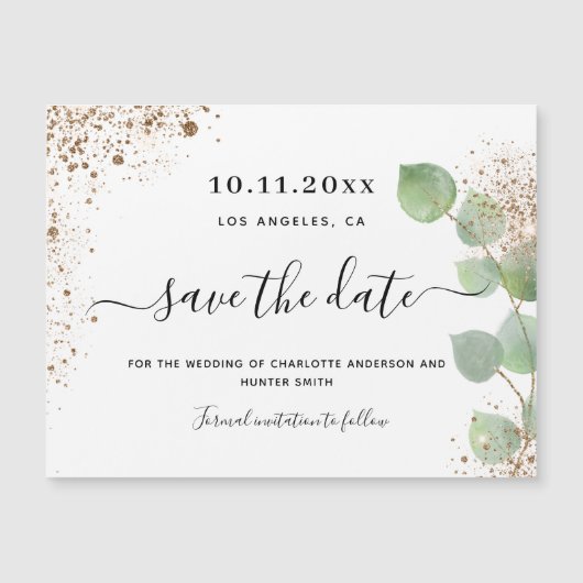 Eucalyptus gold wedding save the date magnet (Voorkant)