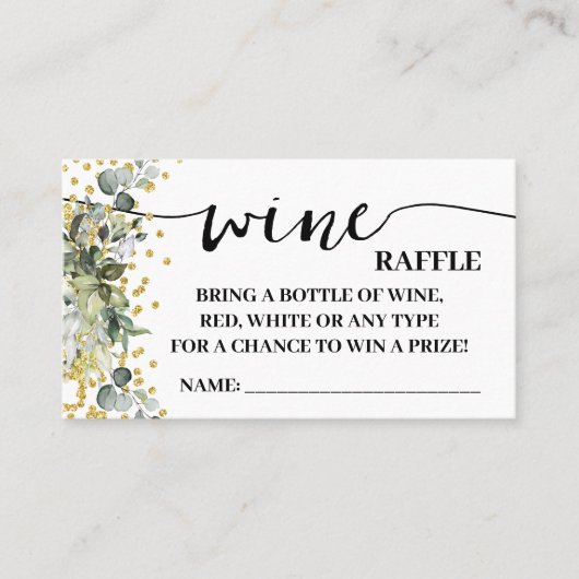 Eucalyptus Gold Wine Raffle Ticket Douche Kaart (Voorkant)