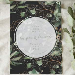 Eucalyptus Golden Boho Elegant Onyx Pampas Black Save The Date